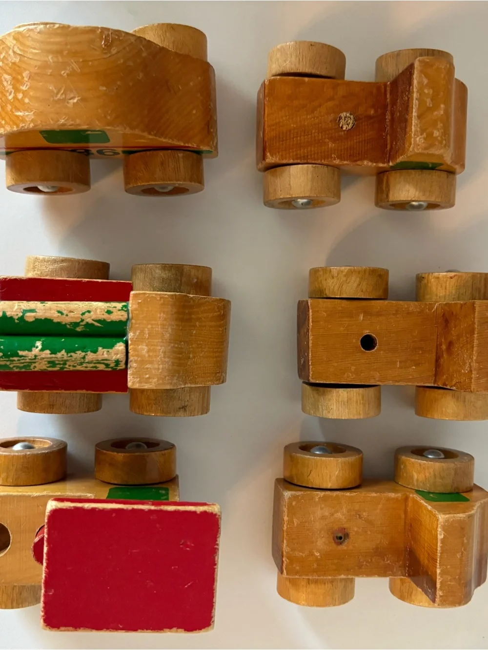 Vintage Handmade Wooden Toy Car Vehicle Set 7 Pieces Mid-Century